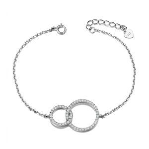 Pretty Double circle Pave 925 Sterling Silver Adjustable Bracelet Chain W/ Charm